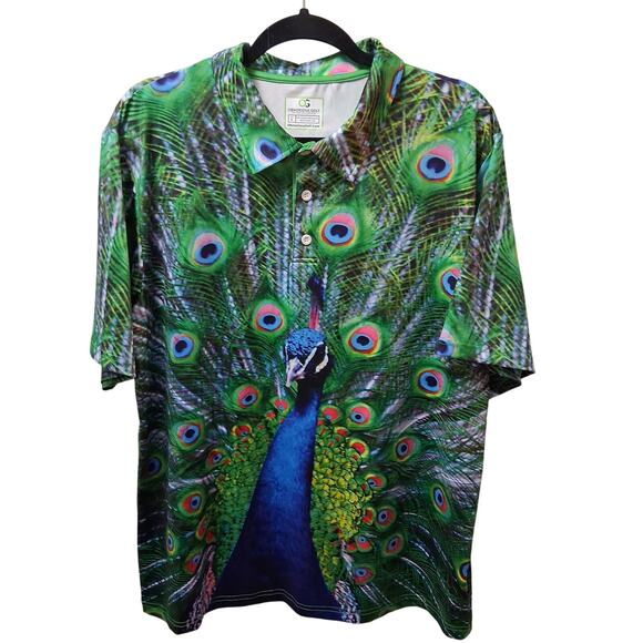 Obnoxious Golf The Peacock Buttery Soft Men's Polo Shirt Multi Color Size-L - Picture 1 of 4